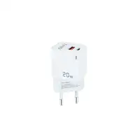 TooQ Cargador de Pared USB-C/PD + USB-A/QC 20W, Blanco