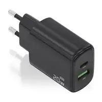AISENS Cargador GaN 20W, 1xUSB-C PD3.0, 1xUSB-A QC3.0, Negro