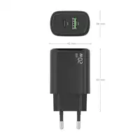 AISENS Cargador GaN 20W, 1xUSB-C PD3.0, 1xUSB-A QC3.0, Negro
