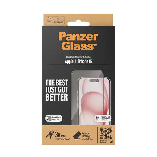 PanzerGlass ® Screen Protector iPhone 15 | Ultra-Wide Fit w. EasyAligner Protector