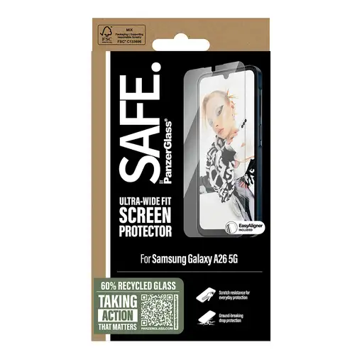 PanzerGlass SAFE. by ® Screen Protector Samsung Galaxy A26 5G | Ultra-Wide Fit w.