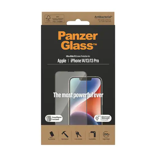 PanzerGlass ® Screen Protector iPhone 14 | 13 | 13 Pro | Ultra-Wide Fit w. EasyAli