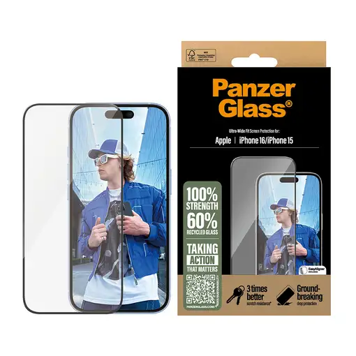 PanzerGlass ® Screen Protector iPhone 16 | 15 | Ultra-Wide Fit Protector de pantal