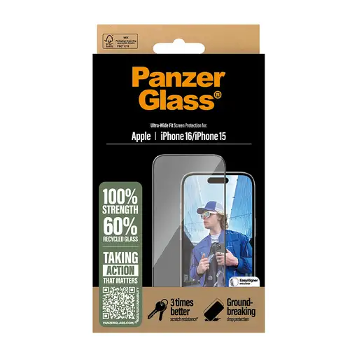 PanzerGlass ® Screen Protector iPhone 16 | 15 | Ultra-Wide Fit Protector de pantal