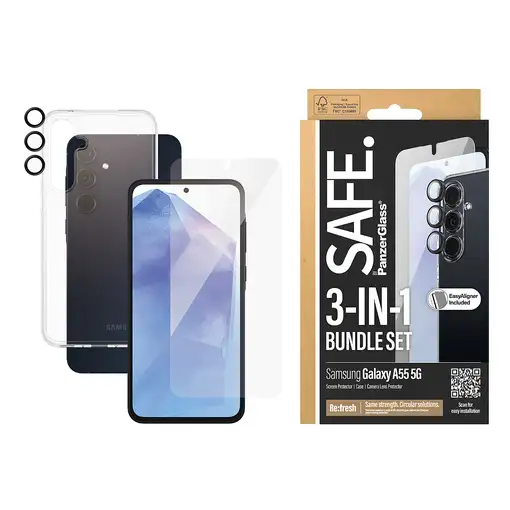 PanzerGlass SAFE. by ® 3-in-1 Protection Pack Samsung Galaxy A55 5G Protector de p