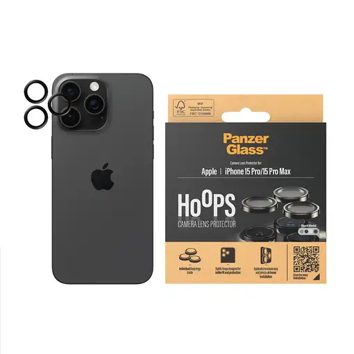 PanzerGlass ® Hoops® Black Metal Camera Lens Protector iPhone 15 Pro | 15 Pro Max