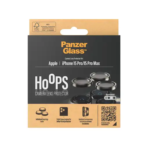 PanzerGlass ® Hoops® Black Metal Camera Lens Protector iPhone 15 Pro | 15 Pro Max