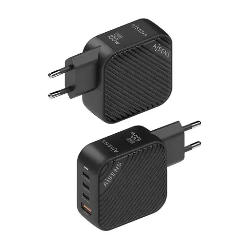 AISENS Cargador GaN 100W, 3xUSB-C PD3.0 QC4.0, 1xUSB-A QC3.0, Negro