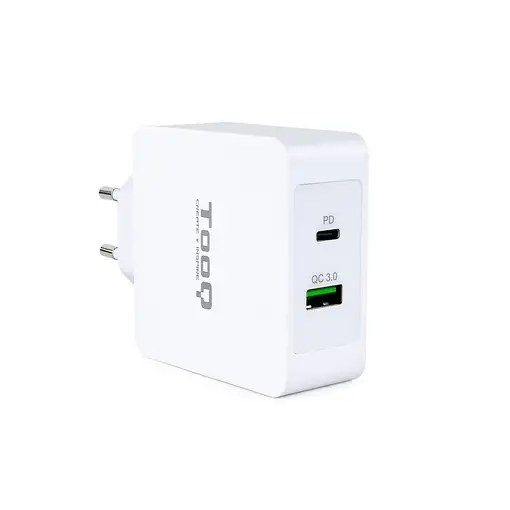 TooQ Cargador de Pared doble puerto USB-C PD + USB A QC3.0, 48W
