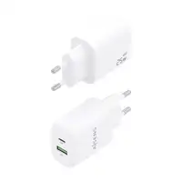 AISENS Cargador GaN 25W, 1xUSB-C PD3.0, 1xUSB-A QC3.0, Blanco