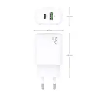 AISENS Cargador GaN 25W, 1xUSB-C PD3.0, 1xUSB-A QC3.0, Blanco