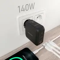 AISENS Cargador GaN 140W, 2xUSB-C PD3.1 QC4.0, 1xUSB-A QC3.0, Negro