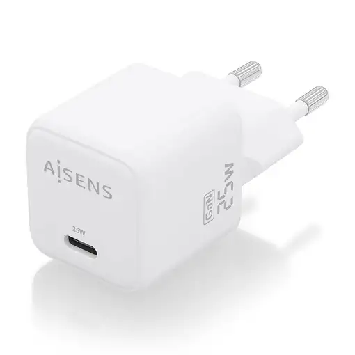 AISENS Cargador GaN 25W, 1xUSB-C PD3.0 QC4.0, Blanco