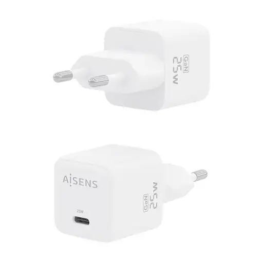 AISENS Cargador GaN 25W, 1xUSB-C PD3.0 QC4.0, Blanco