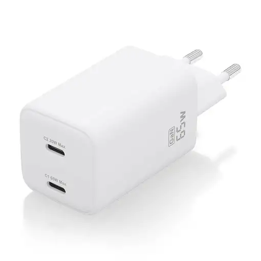 AISENS Cargador Gan 65W, 2xUSB-C PD3.0 QD4.0, Blanco