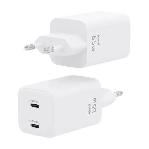 AISENS Cargador Gan 65W, 2xUSB-C PD3.0 QD4.0, Blanco