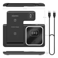 AISENS Cargador Inalambrico USB-C 3 En 1 De 15W Para Movil, Apple Watch, Ariculare