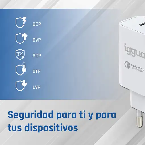 iggual Cargador doble USB QC3.0 + tipo C PD 20W