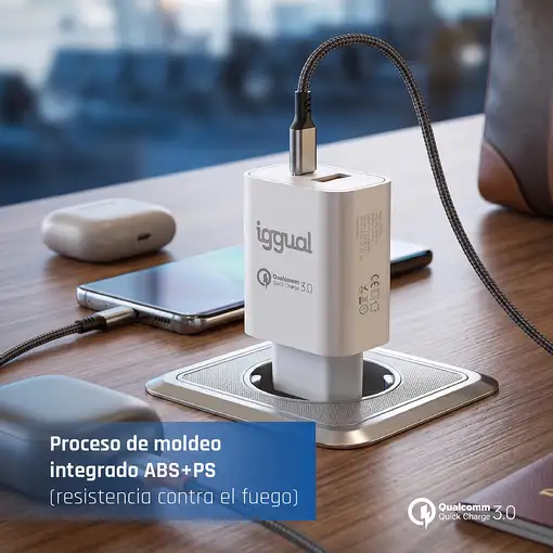 iggual Cargador doble USB QC3.0 + tipo C PD 20W