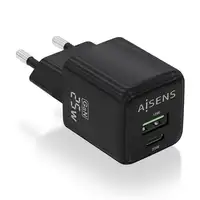 AISENS Cargador GaN 25W, 1xUSB-C PD3.0 QC4.0, 1xUSB-A QC3.0, Negro