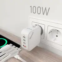 AISENS Cargador GaN 100W, 3xUSB-C PD3.0 QC4.0, 1xUSB-A QC3.0, Blanco
