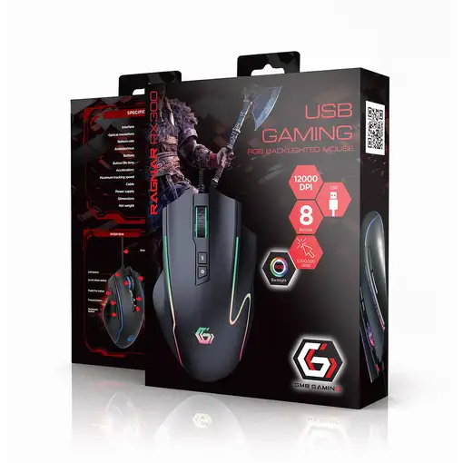 Gembird MUSG-RAGNAR-RX300 ratón Juego mano derecha USB tipo A 12000 DPI