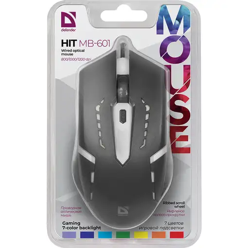 Defender HIT MB-601 ratón Juego Ambidextro USB tipo A Óptico 1200 DPI
