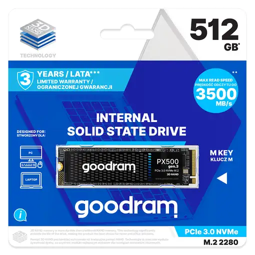 Goodram PX500 GEN.3 SSDPR-PX500-512-80-G3 unidad de estado sólido 512 GB M.2 PCI E