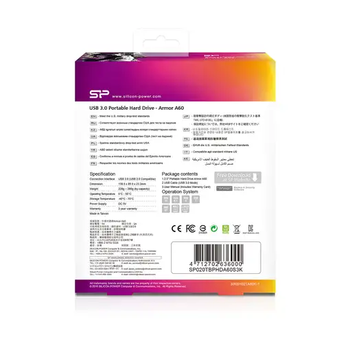 Silicon Power Armor A60 disco duro externo 2 TB 2.5" USB tipo A 2.0/3.2 Gen 1 (3.1