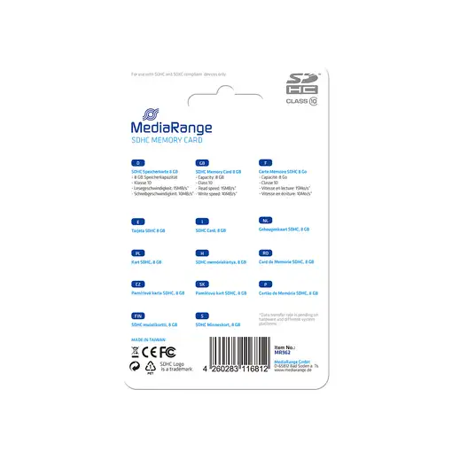 MediaRange MR962 memoria flash 8 GB SDHC Clase 10