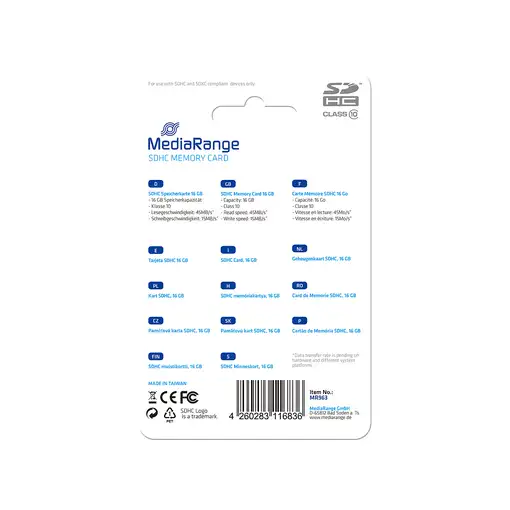MediaRange MR963 memoria flash 16 GB SDHC Clase 10