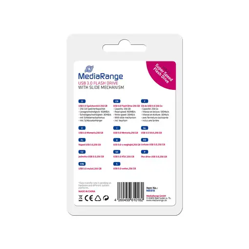 MediaRange MR919 unidad flash USB 256 GB USB tipo A 3.2 Gen 1 (3.1 Gen 1) Negro, P