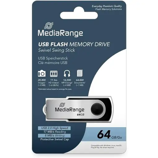 MediaRange 64GB USB 2.0 unidad flash USB USB Type-A / Micro-USB Negro, Plata