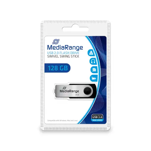 MediaRange MR913 unidad flash USB 128 GB USB tipo A 2.0 Negro, Plata