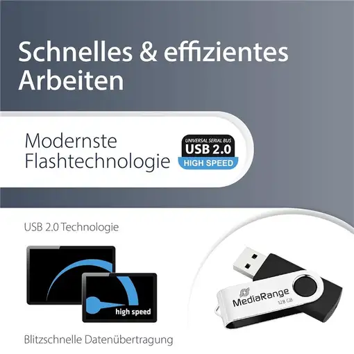 MediaRange MR913 unidad flash USB 128 GB USB tipo A 2.0 Negro, Plata