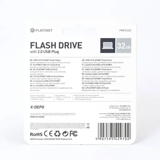 Platinet PMFE32S unidad flash USB 32 GB USB tipo A 2.0 Plata