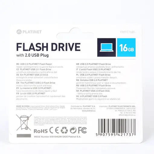 Platinet PMFE16BL unidad flash USB 16 GB USB tipo A 2.0 Azul