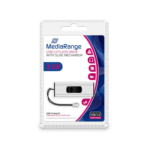 MediaRange MR914 unidad flash USB 8 GB USB tipo A 3.2 Gen 1 (3.1 Gen 1) Negro, Pla