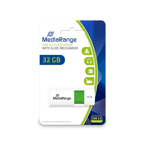 MediaRange MR973 unidad flash USB 32 GB USB tipo A 2.0 Verde, Blanco