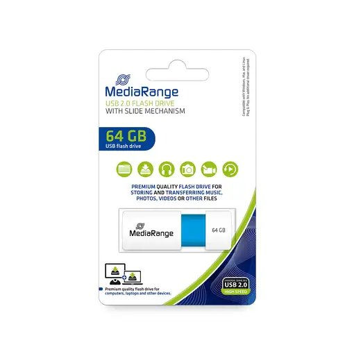 MediaRange USB Stick 64GB MR974 unidad flash USB USB tipo A 2.0 Azul, Blanco
