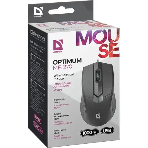Defender Optimum MB-270 ratón Oficina mano derecha USB tipo A Óptico 1000 DPI