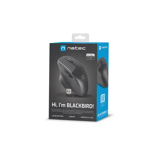 NATEC BlackBird 2 ratón Oficina Ambidextro RF inalámbrico IR LED 1600 DPI