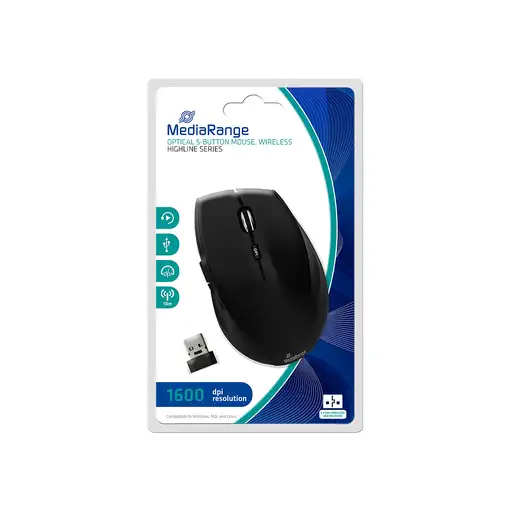 MediaRange MROS208 ratón Oficina mano derecha RF inalámbrico Óptico 1600 DPI