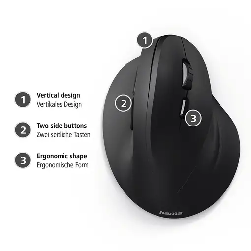 Hama | Ratón EMC-500 con cable, ratón ergonómico, hasta 1800 ppp, 6 botones, color