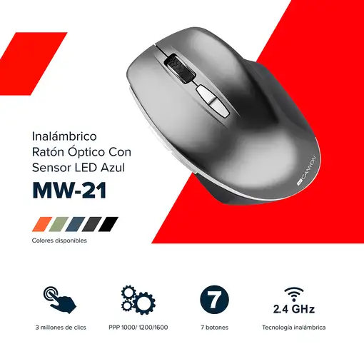 Canyon MW-21 ratón Oficina mano derecha RF inalámbrico Óptico 1600 DPI