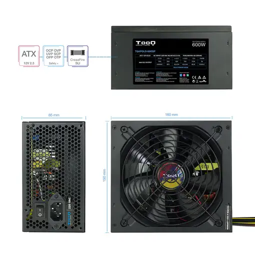 TooQ TQAPOLO-600SP unidad de fuente de alimentación 600 W 20+4 pin ATX ATX Negro