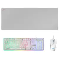 Mars Gaming MCPXWPT, Combo Teclado H-Mech+Ratón Ultraligero+Alfombrilla XXL, Blanc