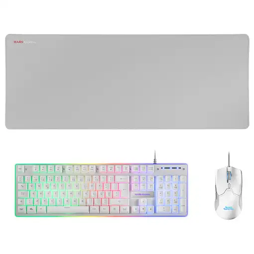 Mars Gaming MCPXWPT, Combo Teclado H-Mech+Ratón Ultraligero+Alfombrilla XXL, Blanc