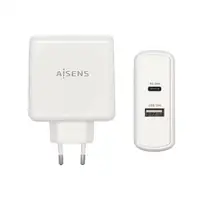 AISENS Cargador 57 W, 1x USB-C PD3.0 45 W, 1x USB-A 5 V / 2.4 A 12 W, Blanco