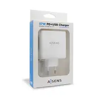 AISENS Cargador 57 W, 1x USB-C PD3.0 45 W, 1x USB-A 5 V / 2.4 A 12 W, Blanco